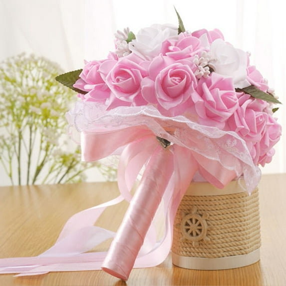 Wedding Bouquet - Artificial Silk Roses with & Pearl Accents, Bridal & Bridesmaid Bouquets, Elegant Flowers for Bride, , Party, and Home Decor