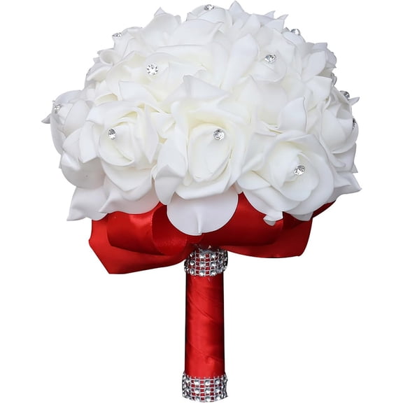 Artificial Silk Red Rose Wedding Bouquet