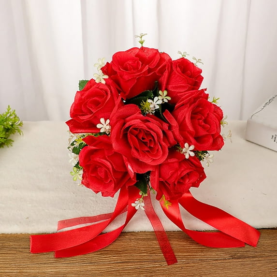 Wedding Bouquet Crystal Silk Roses Bridal Wedding Hand Bouquet Bridesmaid Holding Artificial Fake Flowers