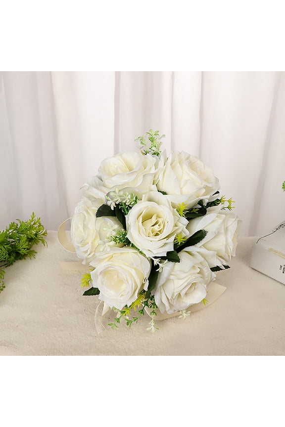 Wedding Bouquet Crystal Silk Roses Bridal Wedding Hand Bouquet Bridesmaid Holding Artificial Fake Flowers