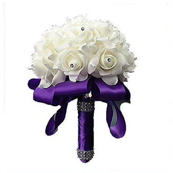 Wedding Bouquet, Holding Flowers Crystal Roses Pearl Bridesmaid Wedding Bouquet Bridal Artificial Silk Flowers