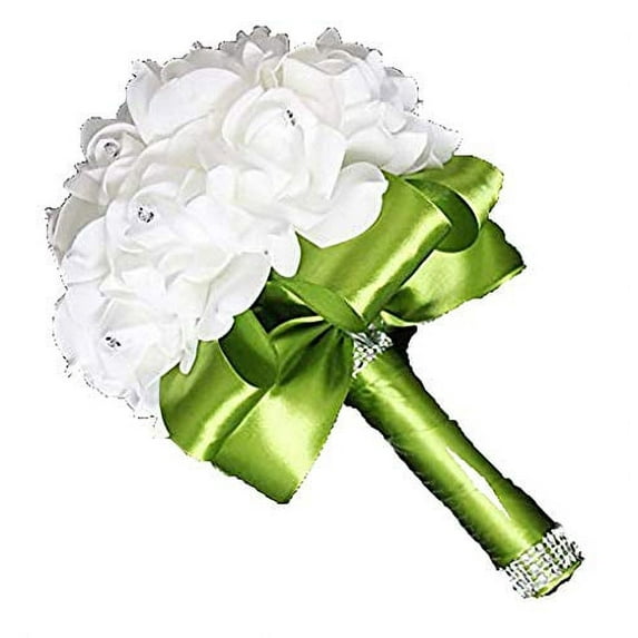 Wedding Bouquet, Holding Flowers Crystal Roses Pearl Bridesmaid Wedding Bouquet Bridal Artificial Silk Flowers