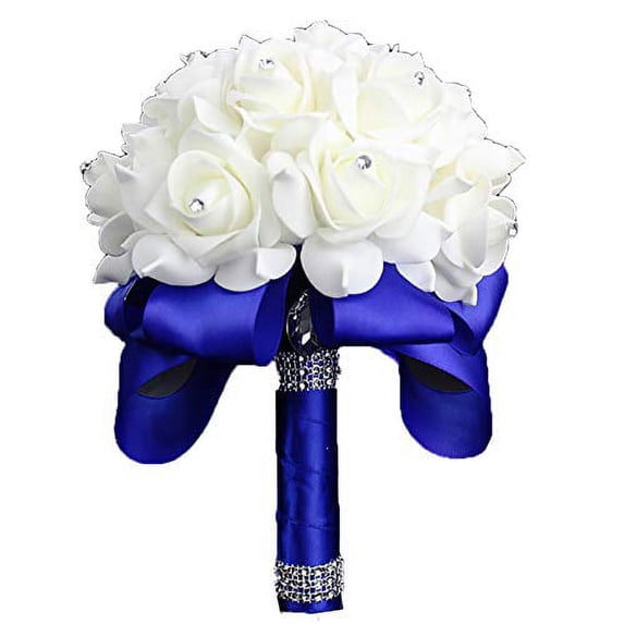 Wedding Bouquet, Holding Flowers Crystal Roses Pearl Bridesmaid Wedding Bouquet Bridal Artificial Silk Flowers