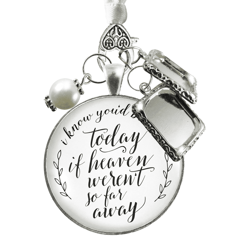 Bouquet Photo Charm For Wedding Day Memory Missing You As I  Walk Down Aisle 2 Mini Picture Frames Silvertone Metal White Glass Pendant  Bead Bridal Remembrance Gift for Bride Flowers DIY