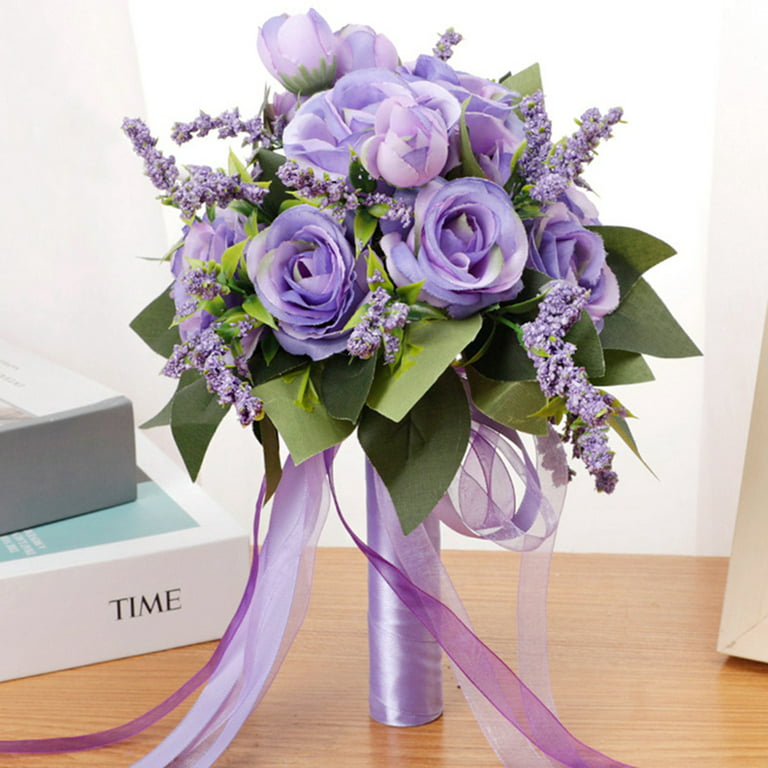  ZZSRJ Handmade Bride Bridesmaid Wedding Bouquet Ribbon Flowers  Various Sizes (Color : Grape Purple, Size : 24cm Diameter) : Home & Kitchen
