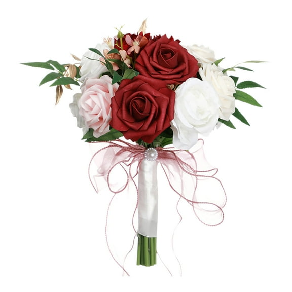 Wedding Bouquets For Bride Bridesmaid Large Big Bridal Bouquet White Champagne Ivory Silk Roses Flowers For Wedding French Vintage Boho Decoration Bouquet (11.4in)