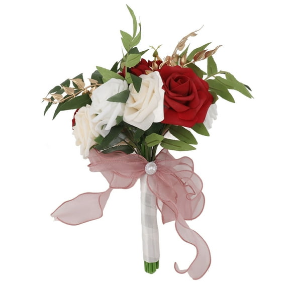 Wedding Bouquets Silk Plastic Realistic Romantic Hand Bouquet for Valentine's Day Party Church Burgundy And White