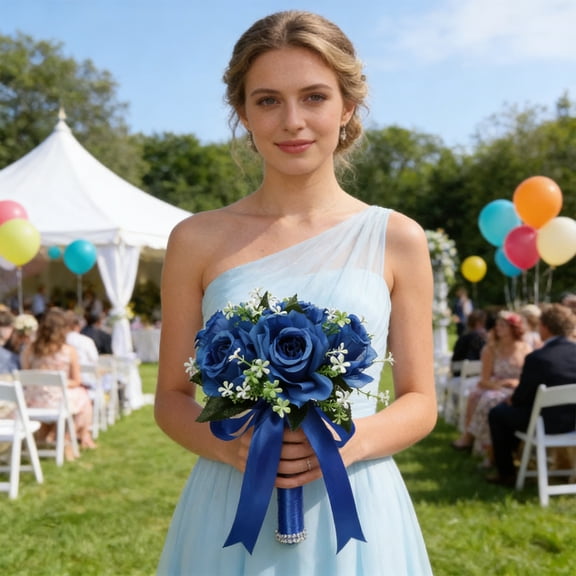 Wedding Bouquets for Bride,Bridal Flower for Bridesmaid with Silk Ribbon for Wedding Venue,Ceremony Scene,Photo Shooting,Blue