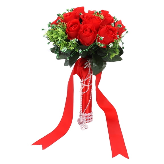 Wedding Bouquets for Bride Bridal Hand Toss Flowers for Wedding Fake Roses Artificial Bridesmaid Bouquets Party Anniversary Decor Red