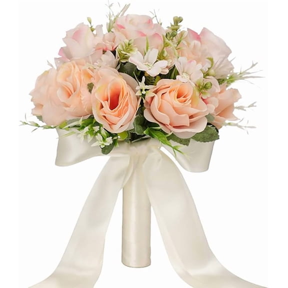 Wedding Bouquets for Bride Bridesmaid Bouquet Champagne White Artificial Roses Flowers for Wedding Valentine's Day Church Home Decoration