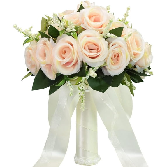 Wedding Bouquets for Bride Bridesmaid Bouquet Ivory Bridal Bouquet Artificial Roses for Wedding Home Decoration (Ivory/Champagne)