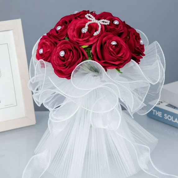 Wedding Bouquets for Bride Bridesmaid, Fake Babys Breath/Gypsophila Flower Arrangement Artificial Roses Flowers for Wedding Church Decoration