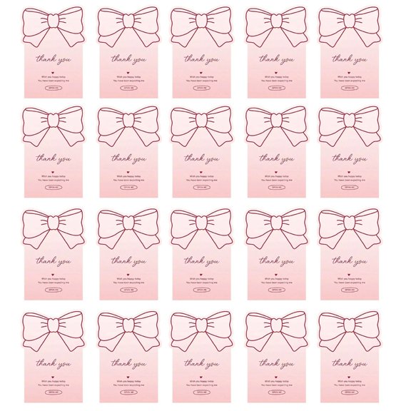Wedding Box Sealing Stickers Pink Ribbon Shape with Thank You Print, 20 Piece PVC Adhesive Labels for Present Packaging