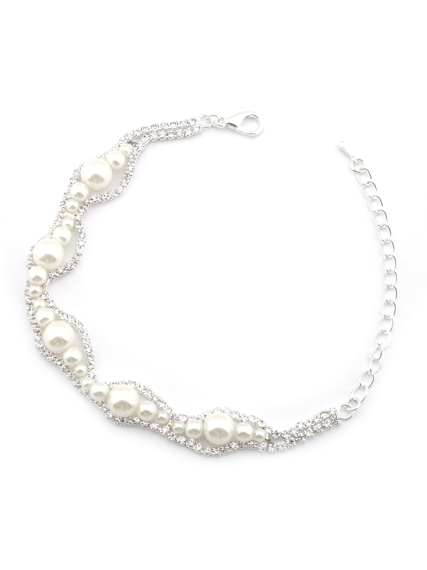 COOLCRYSTALS Wedding Bracelet Silver Plating Faux Pearl Link Bracelet