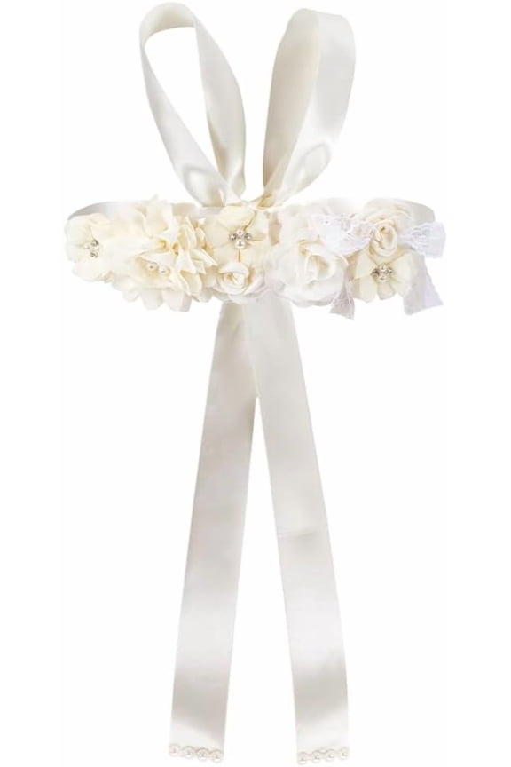 Wedding Bridal Belt Sash with Flower Rhinestone Pearl Satin Ribbon Bridal Belt Waist Sash