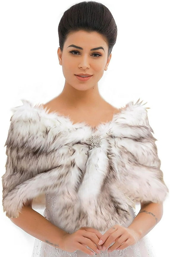 Wedding Bridal Faux Fur Shawls and Wraps Women Fur Stole Winter Cover Up Accessories for Women and Girls(White)