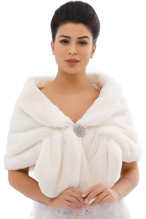 Wedding Bridal Faux Fur Shawls and Wraps Women Fur Stole Winter Cover Up Accessories for Women and Girls(White)