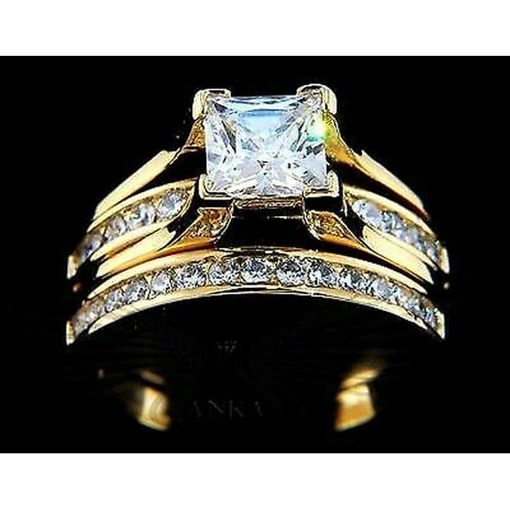 Wedding Bridal Set Princess Cut Lab Created Diamond Round Cut 14K White Gold Plated Silver