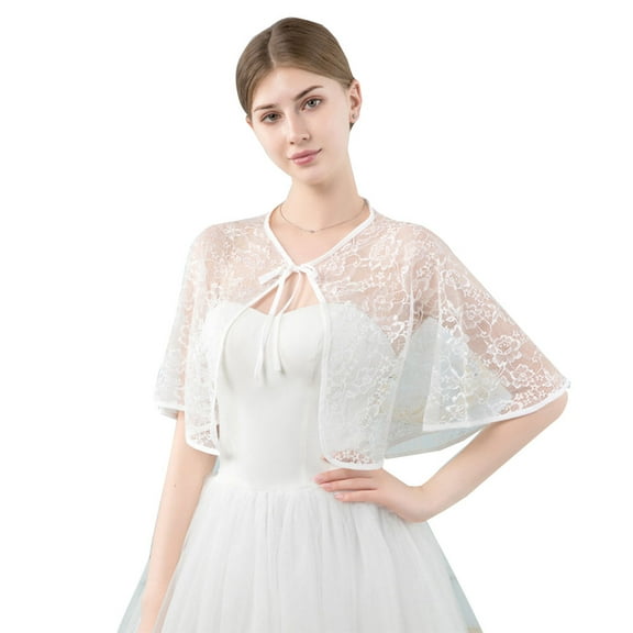 Wedding Bridal Shawl Wrap Capelet Floral Lace Jacket Bolero Tulle Cape Shrug