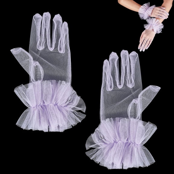 Wedding Bridal Short Tulle Ruffle Gloves Women's Tea Party Short Gloves Mesh Gloves for Costume Supplies