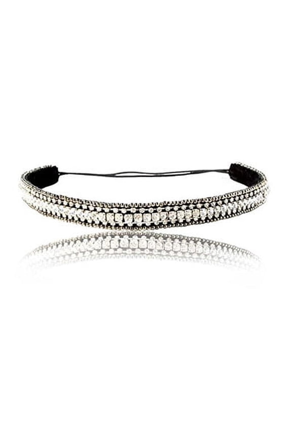 Wedding Bridal Silver Straight Diamond Headband With Adjustable Strap and Non-Slip Grip Backing