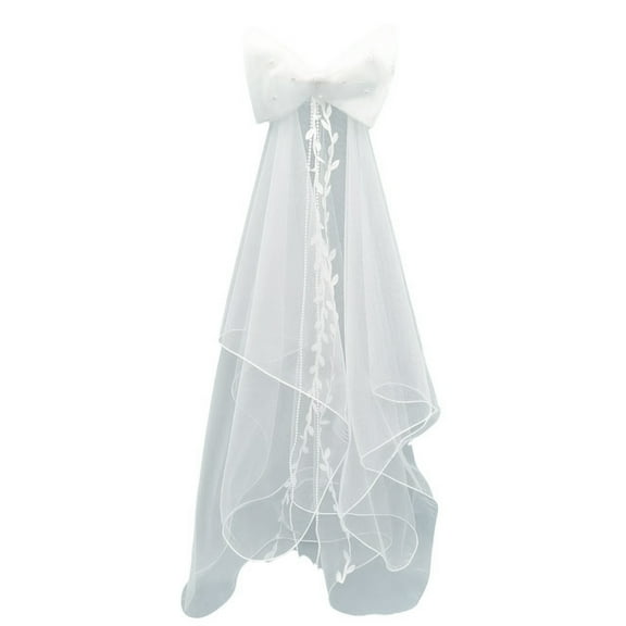 Wedding Bridal Tulle with Pearl&Bowknot Elegance Bride Wedding Party Tiaras Women Long Veil for Taking Photo Supplies