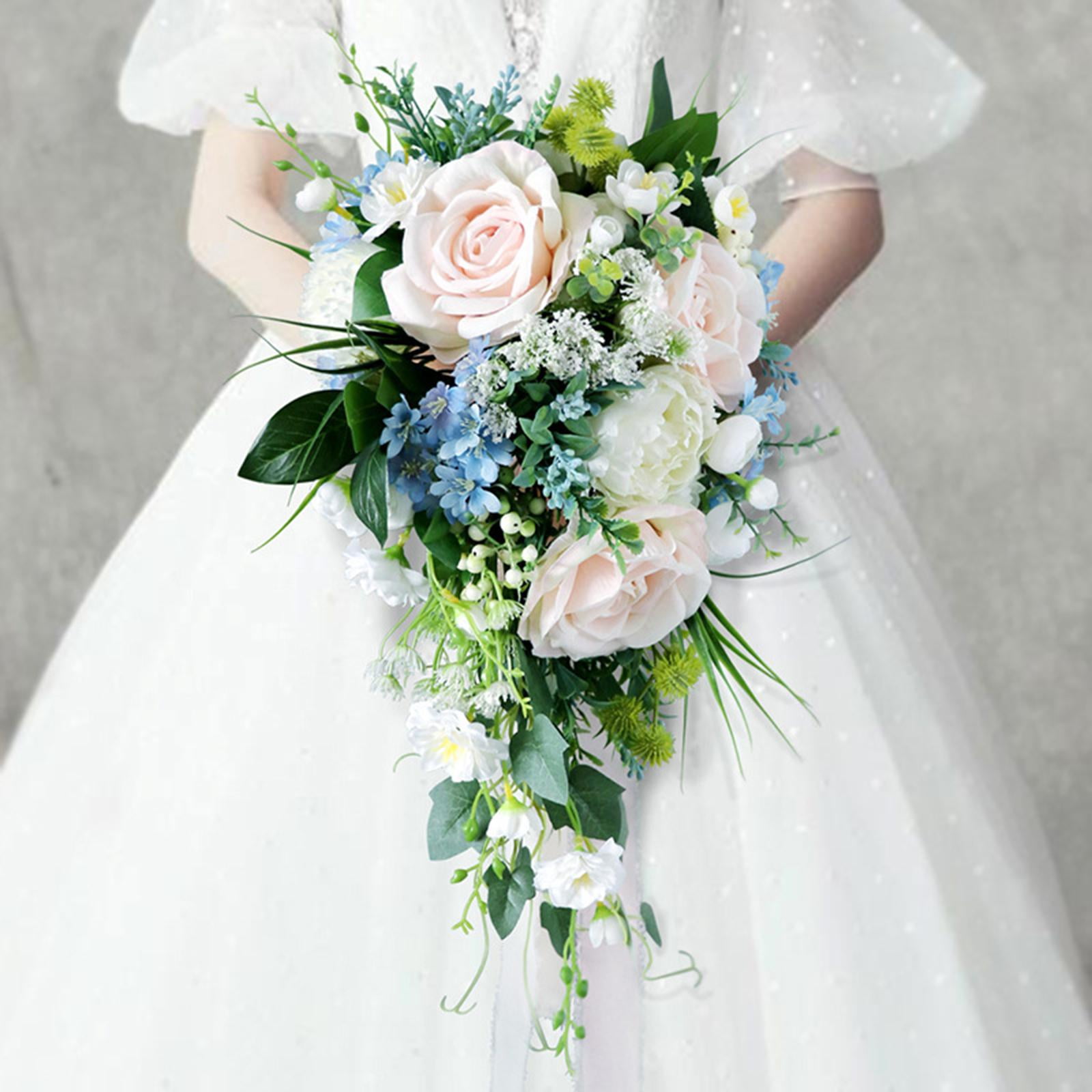 Wedding Bride Bouquet with Green Leaves 50x25cm Artificial Flowers for  Party Valentine'S Day Bridal Shower Centerpiece - Walmart.com
