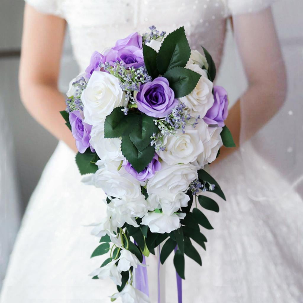Wedding Bride Bridal Waterfall Artificial Hand Rose Flower , White