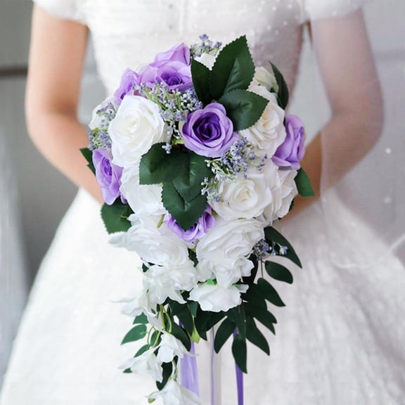 Wedding Bride Bridal Waterfall Artificial Hand Rose Flower , White