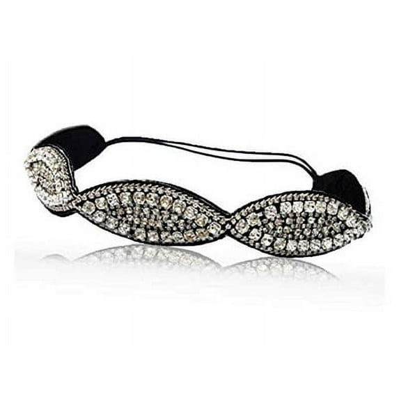 Wedding Bride Diamond Rhinestone Silver Scallop Headband Bohemian with Style Guideand Nonslip Velvet Backing