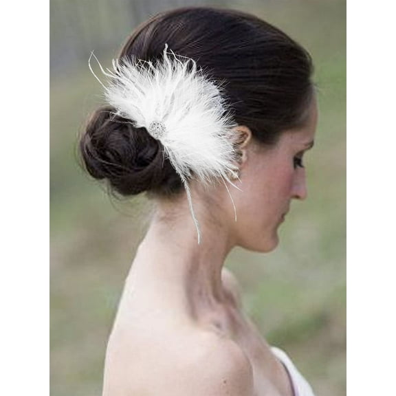 Wedding Bride Flapper Feather Hair Comb White Crystal 1920s Hair Clip Fascinator Hair Accessories Prom Bridal Hair Jewelry for Women and Girls