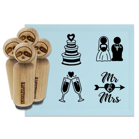 Wedding Bride Groom Mr Mrs Reception Cake Toast Rubber Stamp Set for Scrapbooking Crafting Stamping - Mini 1/2 Inch