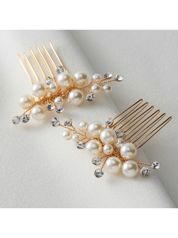Wedding Bride Pearl Hair Side Comb Rhinestone Hair Clips Pins Headpiece Vintage Hair Accessories Jewelry for Brides Bridesmaids Flower Girls