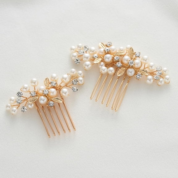 Wedding Bride Pearl Hair Side Comb Rhinestone Hair Clips Pins Headpiece Vintage Hair Accessories Jewelry for Brides Bridesmaids Flower Girls