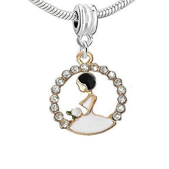 Wedding Bride Surrounded By White Crystals Dangle Charm European Bead Compatible for Most European Snake Chain Bracelet
