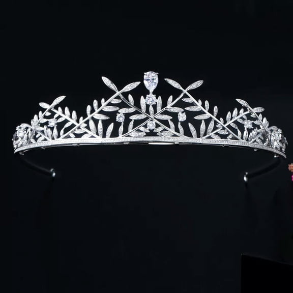Wedding Brides Bridal Prom Party Leaf Shaped CZ Crystal Tiara Hair Band Headband