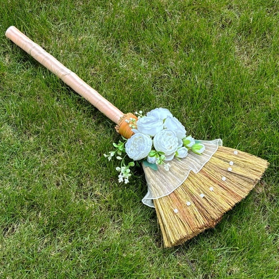 Wedding Brooms Diy Bride & Bridegroom Jump Broom Whisk With Ribbons Simulated Roses And Lace Cloth
