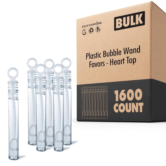 Wedding Bubbles Bulk White Heart Top Wands 1600 Count, Individual Mini Bubble Wand Favors for Weddings and Celebrations, Stock Your Home