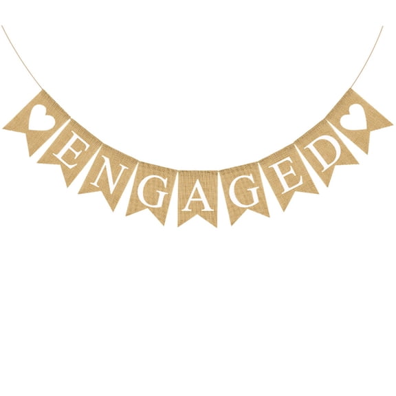 Engaged Wedding Bunting Banner Linen Swallowtail Flags for Wedding Party Decorations and Engagement Celebrations