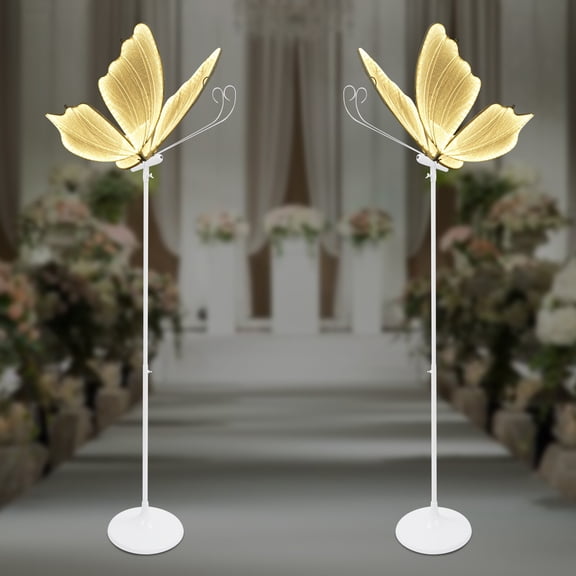Wedding Butterfly Floor Lamp 2Pcs, 57.5-70.1in Height Adjustable Creative Butterfly Ceiling Decoration Lights Hanging Decor Props for Event Road Lead T Station Party (Silver, Warm Light)