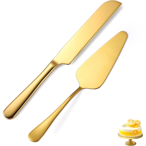 Wedding Cake Knife and Server Set,2Pcs Cake Cutting Set Gold Include Stainless Steel Cake Cutter And Cake Server Perfect For Wedding, Christmas, Birthday and Events,Dishwasher Safe