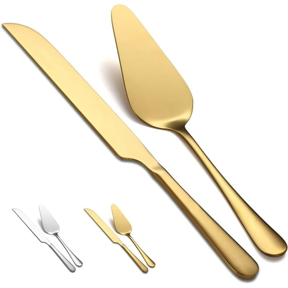 Wedding Cake Knife and Server Set, Gold Titanium Plating Stainless Steel Cake Cutting Set For Wedding Include Cake Cutter And Cake Server Perfect For Wedding, Birthday
