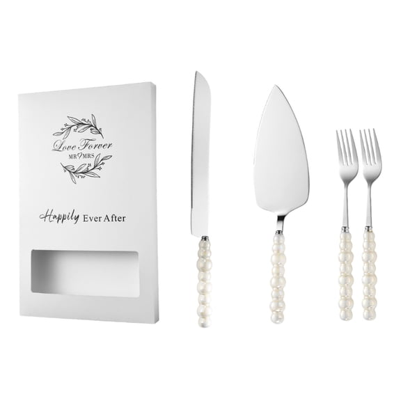 Wedding Cake Knife and Server Set with Pearl Handle - Stainless Steel Pie Cutter, Elegant Ceramic Gift for Bride Engagement, Bridal Shower, Couples Wedding