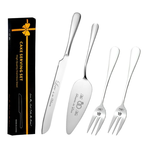 Wedding Cake Knife and Server Set, Stainless Steel Cake Cutting Set for Wedding, Silver Cake Knife Set with Forks with Gift Box, Cake Cutter Set and Pie Server for Engagement Anniversary