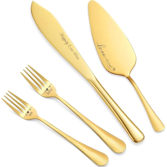 Wedding Cake Knife and Server Set, Cake Cutting Set for Wedding Gifts Bridal Shower Gifts (Gold)