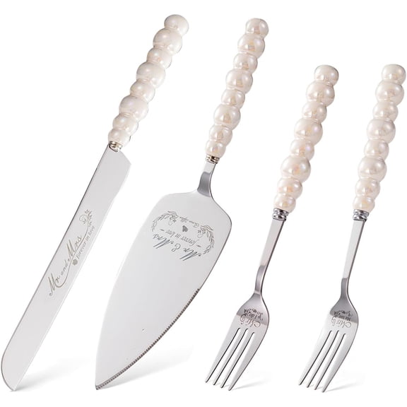 Wedding Cake Knife and Server Set, Ceramic Pearl Handle Cake Cutting Set for Wedding Gifts Bridal Shower Gifts Engagement Gifts for Couples