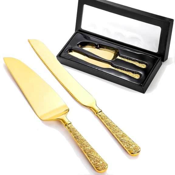 Wedding Cake Knife and Server Set, Gold Cake Cutting Set for Wedding, Birthday, Anniversary