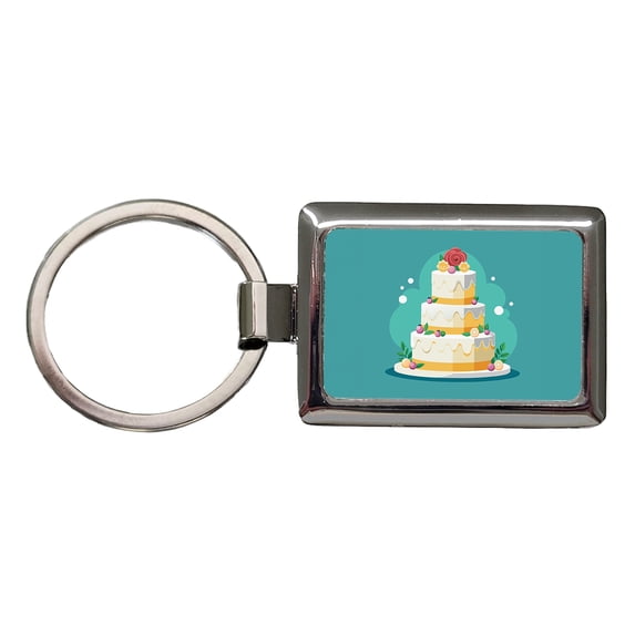 Wedding Cake Marriage Love Anniversary Metal Rectangle Keychain