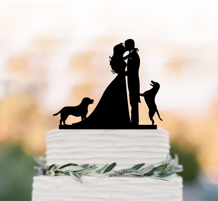 Wedding Cake Topper With Dogs Funny Bride and Groom Silhouette Cake ...