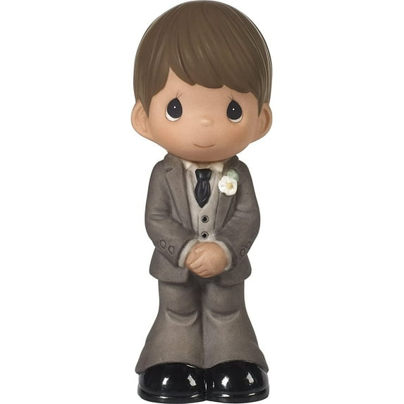 Precious Moments Perfect Couple Groom, Brown Hair With Medium Skin Tone Bisque Porcelain Wedding Figurine & Cake Topper, 172066